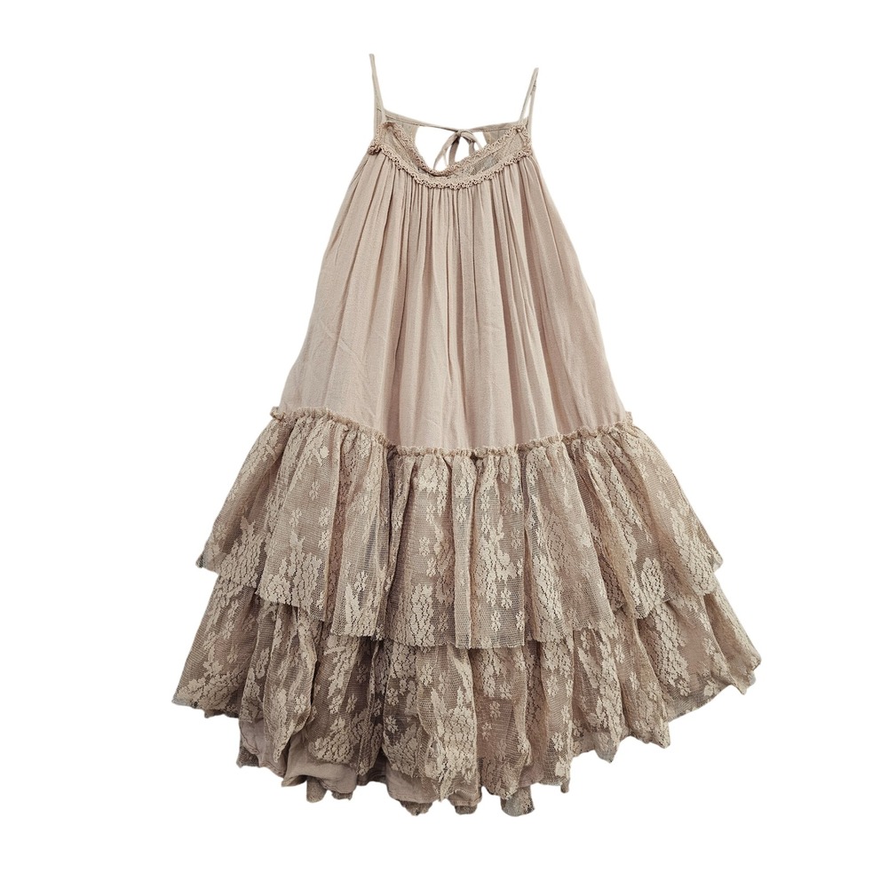 Joyfolie Dress Girls 8 Blush Pink Solid Lace Tiered Ruffle Halter Boho Romantic